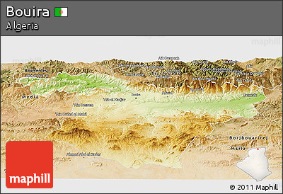 Physical Panoramic Map of Bouira, satellite outside