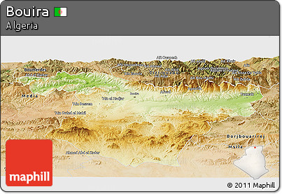 Physical Panoramic Map of Bouira, satellite outside