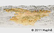 Satellite Panoramic Map of Bouira, lighten, semi-desaturated