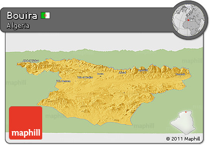 Savanna Style Panoramic Map of Bouira, single color outside