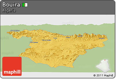 Savanna Style Panoramic Map of Bouira, single color outside