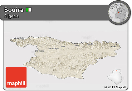 Shaded Relief Panoramic Map of Bouira, cropped outside