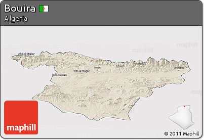 Shaded Relief Panoramic Map of Bouira, cropped outside