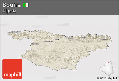 Shaded Relief Panoramic Map of Bouira, cropped outside
