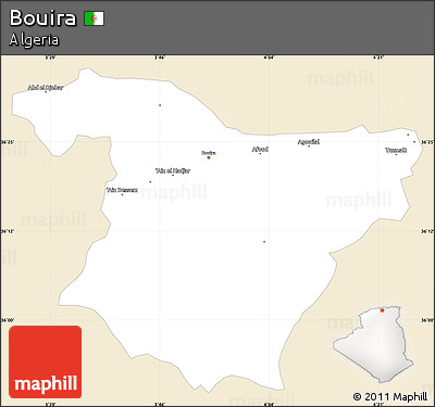 Classic Style Simple Map of Bouira, single color outside