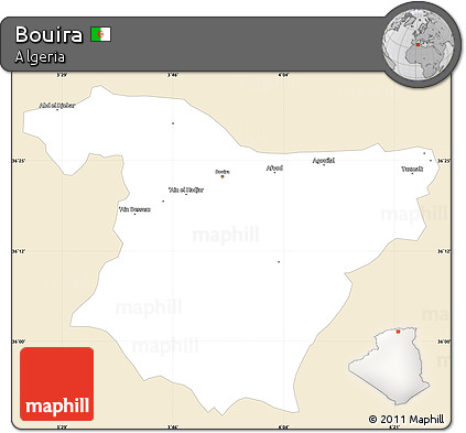 Classic Style Simple Map of Bouira, single color outside