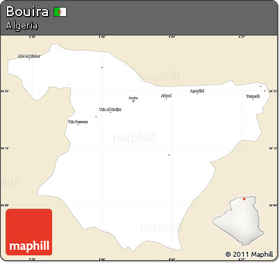 Classic Style Simple Map of Bouira, single color outside