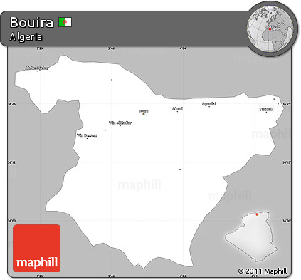Gray Simple Map of Bouira, single color outside