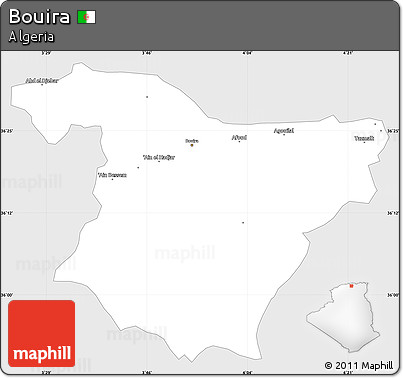 Silver Style Simple Map of Bouira, single color outside