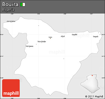 Silver Style Simple Map of Bouira, single color outside