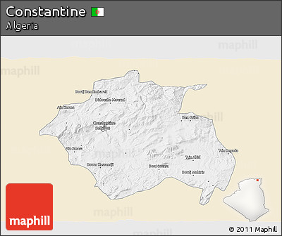 Classic Style 3D Map of Constantine, single color outside
