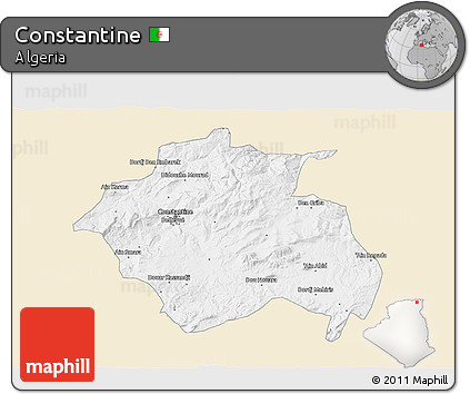 Classic Style 3D Map of Constantine, single color outside