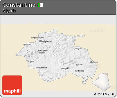 Classic Style 3D Map of Constantine, single color outside