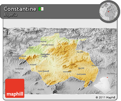Physical 3D Map of Constantine, desaturated