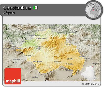 Physical 3D Map of Constantine, semi-desaturated