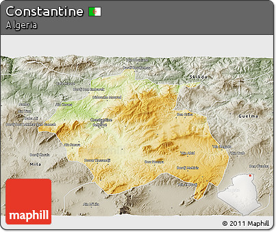Physical 3D Map of Constantine, semi-desaturated