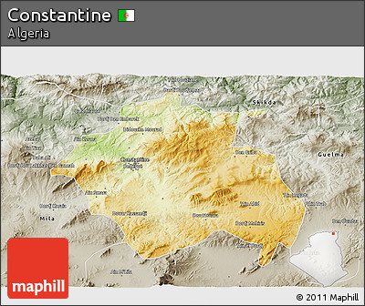 Physical 3D Map of Constantine, semi-desaturated