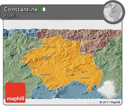 Political 3D Map of Constantine, semi-desaturated
