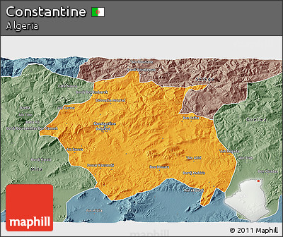 Political 3D Map of Constantine, semi-desaturated