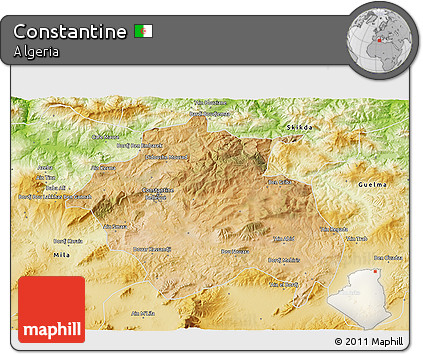 Satellite 3D Map of Constantine, physical outside