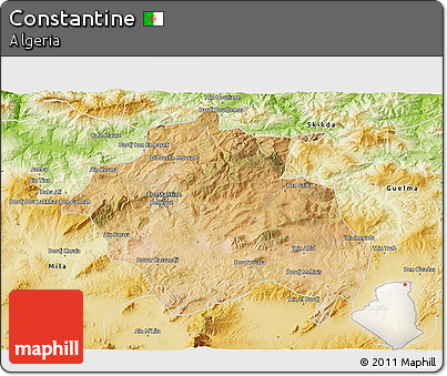 Satellite 3D Map of Constantine, physical outside