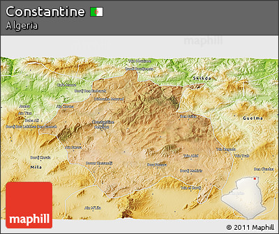 Satellite 3D Map of Constantine, physical outside