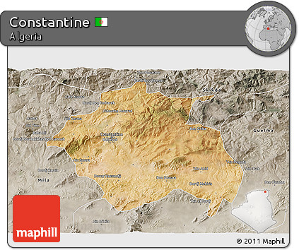 Satellite 3D Map of Constantine, semi-desaturated