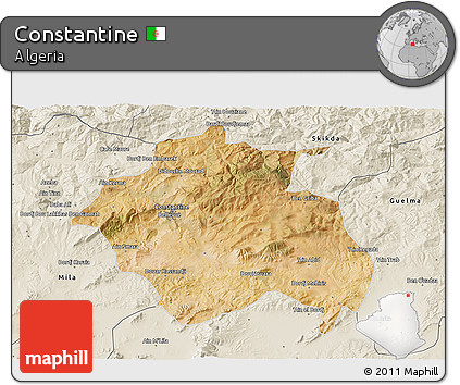 Satellite 3D Map of Constantine, shaded relief outside