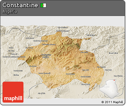 Satellite 3D Map of Constantine, shaded relief outside