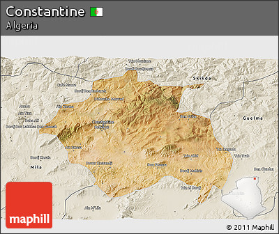 Satellite 3D Map of Constantine, shaded relief outside