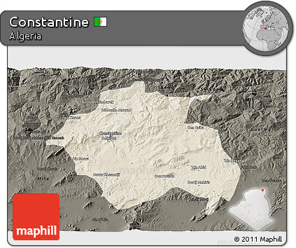 Shaded Relief 3D Map of Constantine, darken