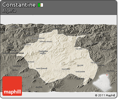 Shaded Relief 3D Map of Constantine, darken