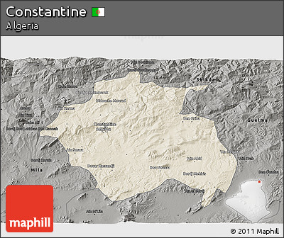 Shaded Relief 3D Map of Constantine, darken, semi-desaturated