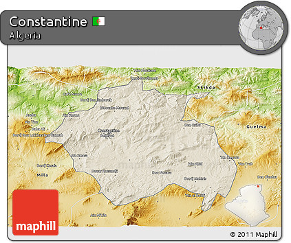 Shaded Relief 3D Map of Constantine, physical outside