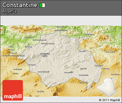 Shaded Relief 3D Map of Constantine, physical outside