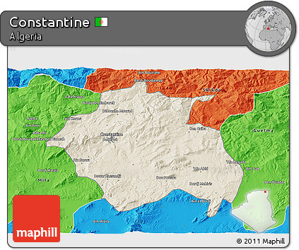Shaded Relief 3D Map of Constantine, political outside