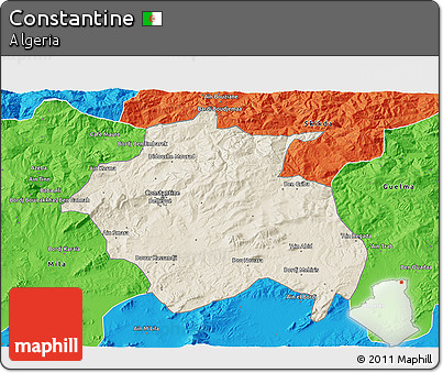 Shaded Relief 3D Map of Constantine, political outside
