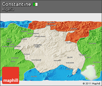 Shaded Relief 3D Map of Constantine, political outside