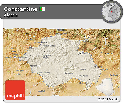 Shaded Relief 3D Map of Constantine, satellite outside