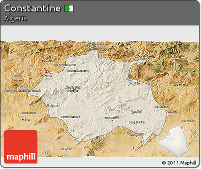 Shaded Relief 3D Map of Constantine, satellite outside
