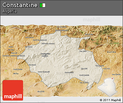 Shaded Relief 3D Map of Constantine, satellite outside