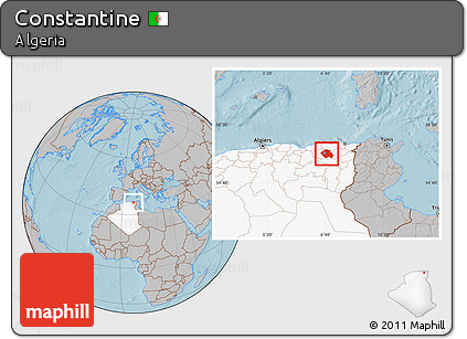 Gray Location Map of Constantine, highlighted country, hill shading