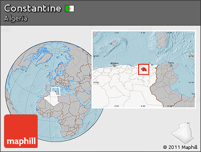 Gray Location Map of Constantine, highlighted country, hill shading