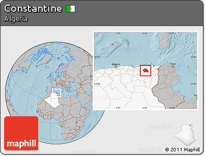 Gray Location Map of Constantine, highlighted country, hill shading