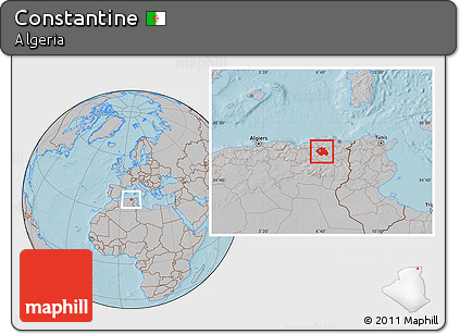 Gray Location Map of Constantine, hill shading