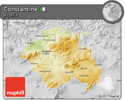 Physical Map of Constantine, lighten, desaturated