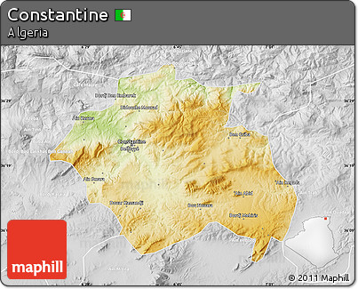 Physical Map of Constantine, lighten, desaturated