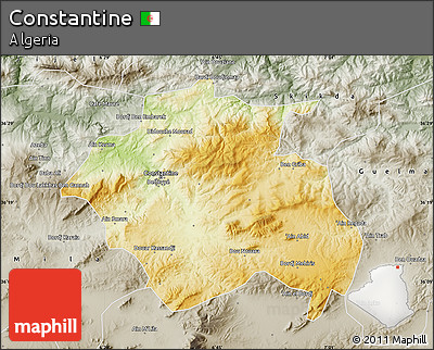 Physical Map of Constantine, semi-desaturated