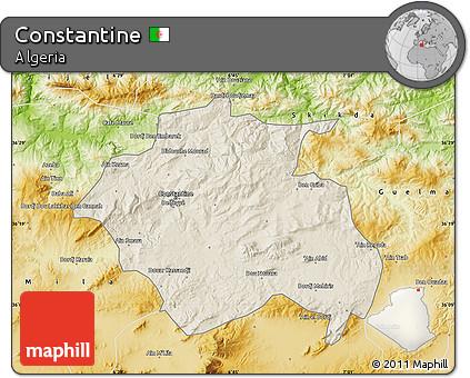 Shaded Relief Map of Constantine, physical outside