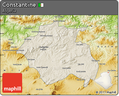 Shaded Relief Map of Constantine, physical outside